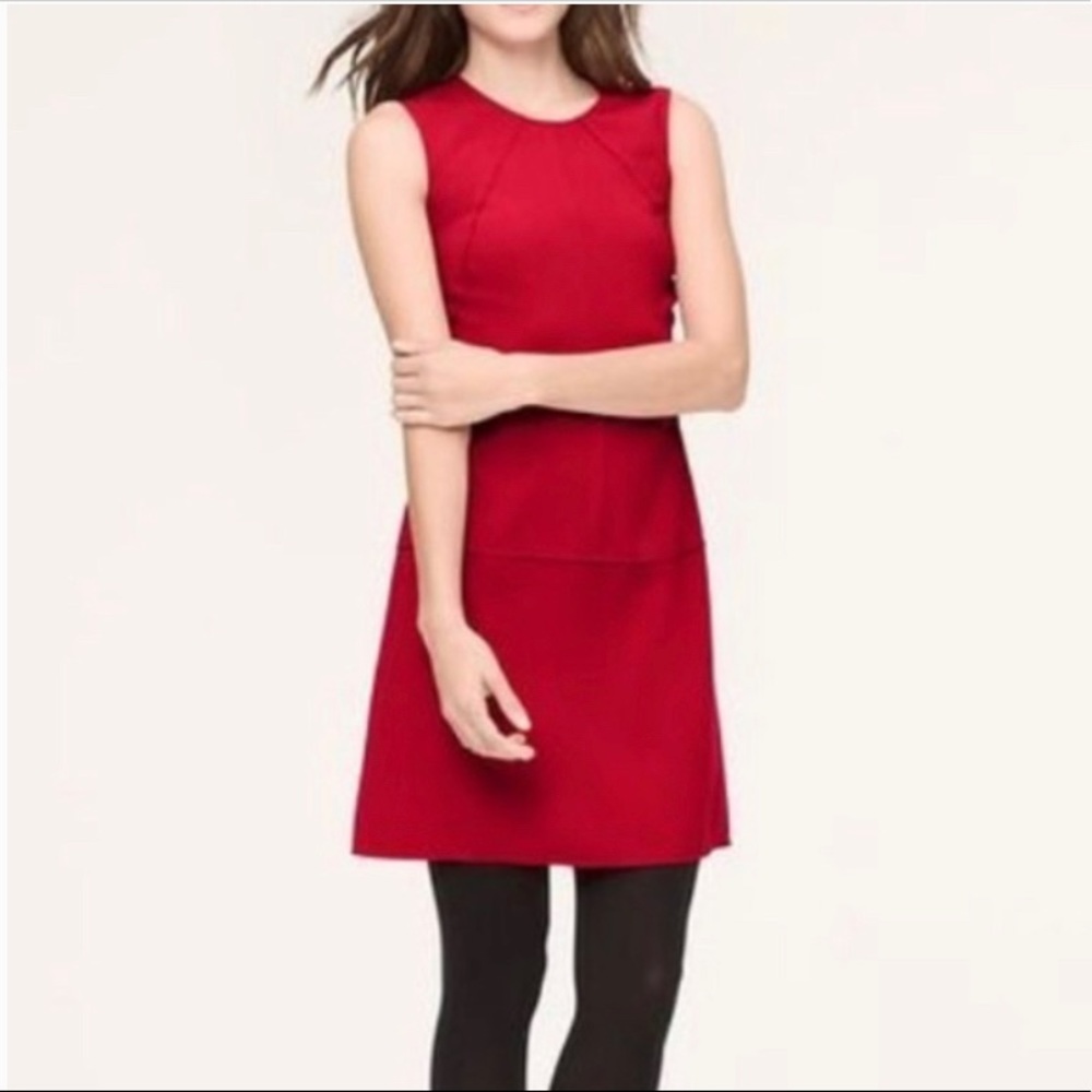 Loft Red Shift Dress with Decorative Seams